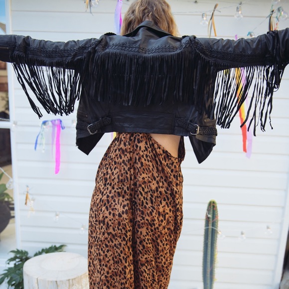 Spell Jackets & Coats Spell Gypsy Muse Leather Fringe Jacket Black